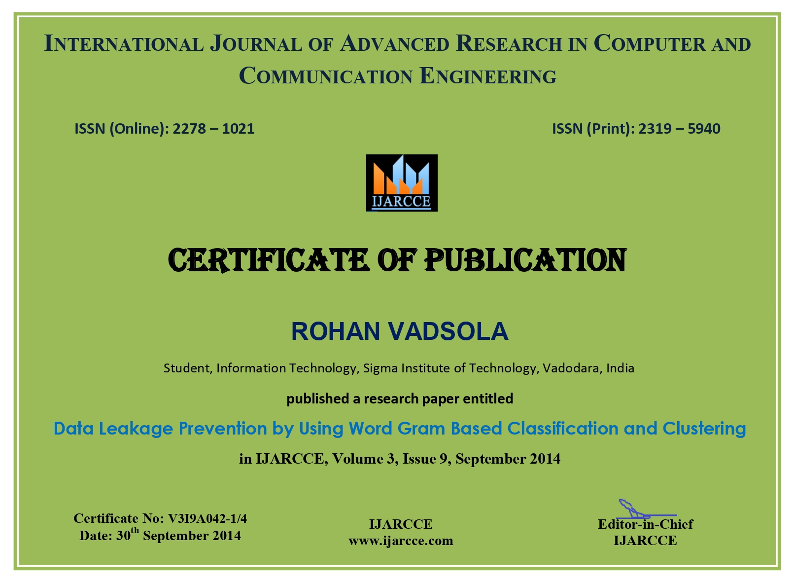 Data Word Gram Certificate